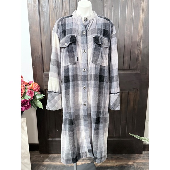 We The Free Jackets & Blazers - We The Free Free People Plaid Maxi Shirt Jacket Grey Black Large Long Shacket